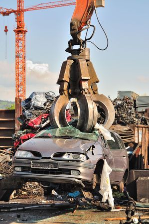 Thousands of old cars will be destroyed at the scrapyard in Germanyの写真素材