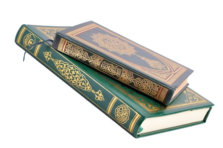 Two books of the holy Quran isolated on whiteの写真素材