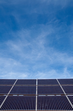 Solar panel against blue skyの写真素材