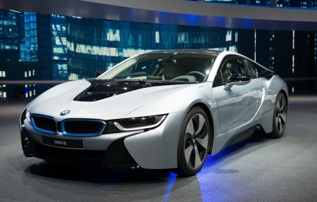 FRANKFURT - SEPT 16  BMW i8 Plug-in-Hybrid Sportscar shown at the 65th IAA  Internationale Automobil Ausstellung  on September 16, 2013 in Frankfurt, Germany のeditorial素材