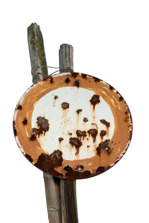 Rusty Old No Vehicles Traffic Sign Isolated On Whiteの写真素材