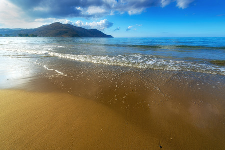 Sandy Beach  With Blue Sky In Georgioupolis, Island Crete, Greeceの写真素材