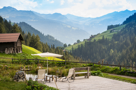 Idyllic Place To Relax And Enjoy The Beauty Of The Nature. Summer In The Mountains Of The Alps, in Switzerland.の写真素材