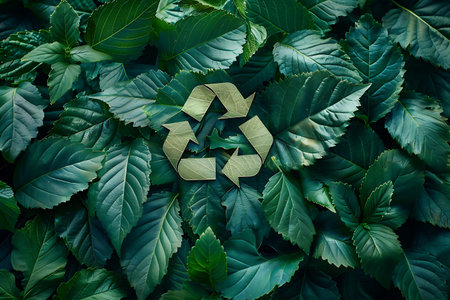 Recycling symbol made of green leaves. Environment conservation concept.の素材