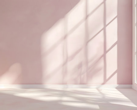 Bright empty room with window and sunlight. 3d render illustration.の素材