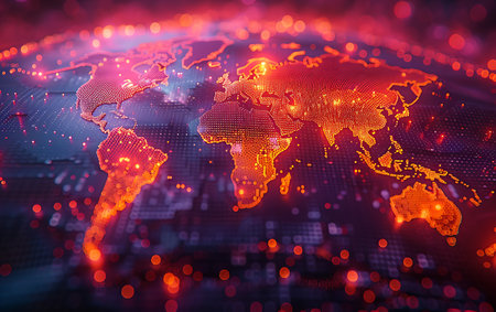 Global network connection concept. 3d rendering toned image double exposureの素材