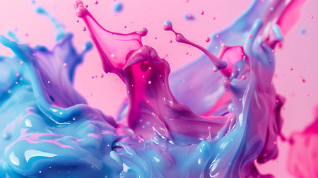Colored paint splashing on a pink background. 3d renderingの素材