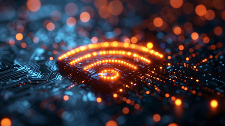 Circuit board close-up. Technology background. 3d renderingの素材