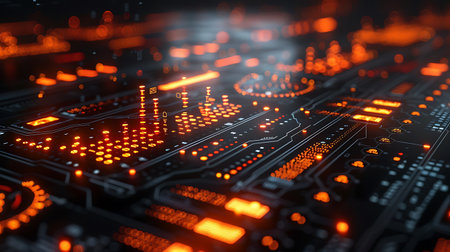 Futuristic electronic circuit board. 3d rendering toned imageの素材