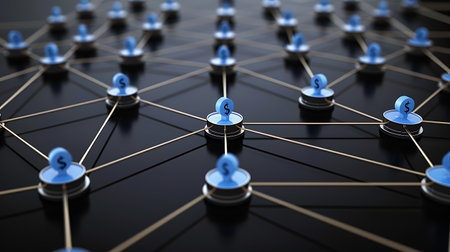 Social Network Concept. 3d illustration of social network connection over black backgroundの素材