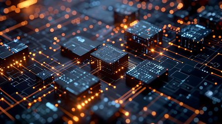Circuit board. Technology background. 3d rendering toned imageの素材