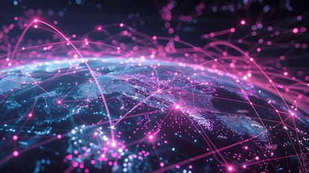 Global network connection over the world. 3d rendering toned imageの素材
