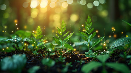 Small green plant with bokeh background. Ecology and environment concept.の素材