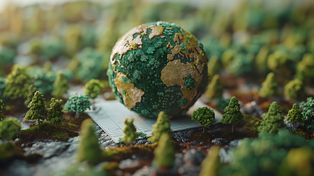 Miniature of planet Earth with green moss on the ground. 3d illustrationの素材