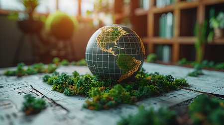 Miniature model of Earth globe. Global business concept. 3d renderingの素材