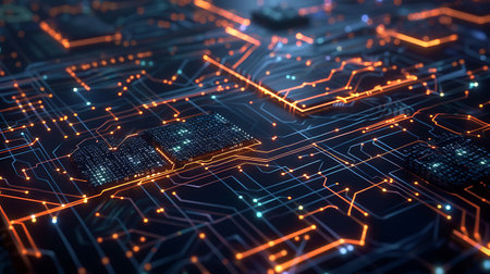 Circuit board background. 3d rendering, 3d illustration.の素材