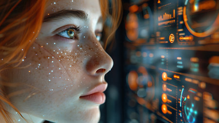 Close-up of female face with red hair. 3d renderingの素材