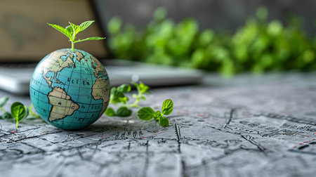 Globe and plant on the background of the world map. Earth Dayの素材