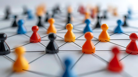 Social network structure with colorful people on white background. Selective focus.の素材