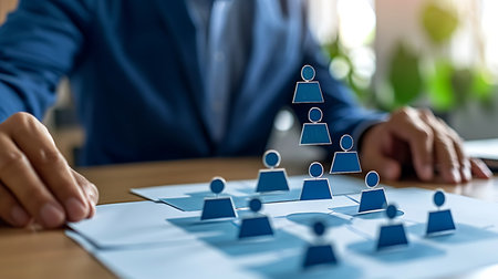 Human resource management, HR, recruitment, leadership and teambuilding. Business and technology concept.の素材