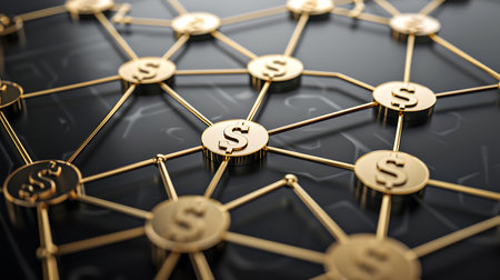 Golden dollar sign on network. Business and finance concept. 3D Renderingの素材