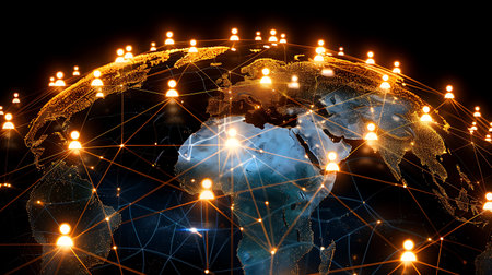 Network of connections over the globe. Internet Concept of global business. 3D illustration.の素材