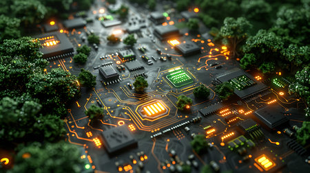 Circuit board close up. Technology background. 3d rendering.の素材