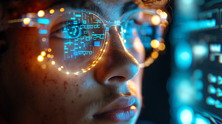 Close up of female face made of artificial intelligence. 3D renderingの素材