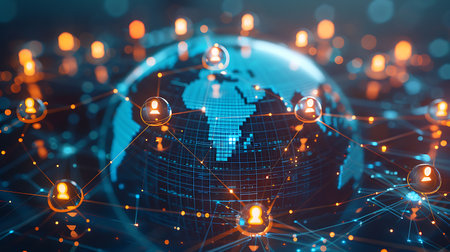 Global network connection concept. 3d rendering toned image double exposureの素材