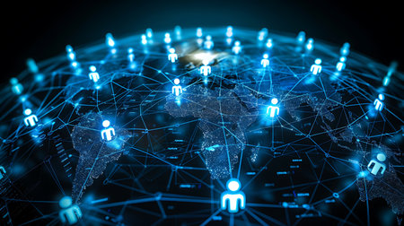 Global communication and networking concept. 3d rendering toned image double exposureの素材