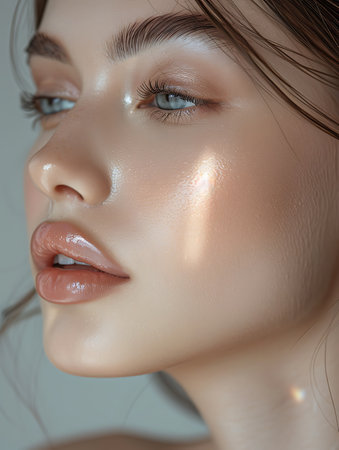 Close-up portrait of a beautiful young woman with smoky eyesの素材