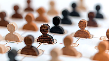 Wooden figures of people on a chessboard, business concept.の素材