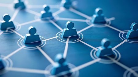 Social network concept with blue human figures on blue background. 3D Renderingの素材