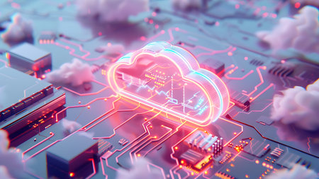 Cloud computing technology concept. 3d rendering toned image double exposureの素材