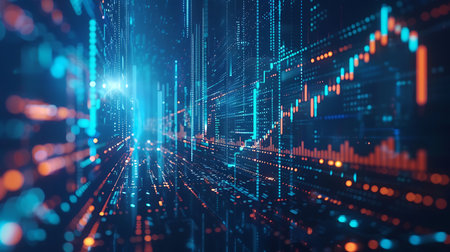 financial stock market graph on technology abstract background. 3d rendering toned image double exposureの素材