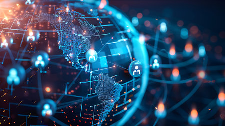 Global network connection concept. 3d rendering toned image double exposureの素材