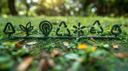 \The word \"\"All you need is love\"\" written in green grass.\""の素材