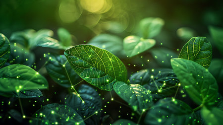 Green leaves with light and bokeh background. Nature concept.の素材