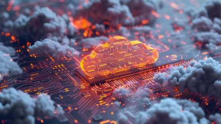 Cloud computing technology concept. 3D rendering toned image double exposureの素材
