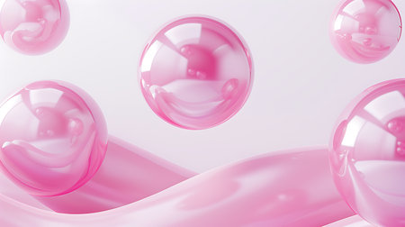 Abstract pink background with bubbles. 3d rendering, 3d illustration.の素材