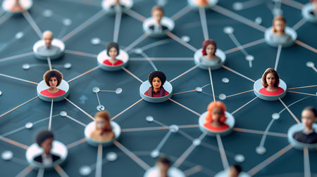 Networking people concept. 3d illustration of many people connected to each otherの素材