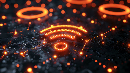 3d illustration of Wifi connection on circuit board. Technology conceptの素材
