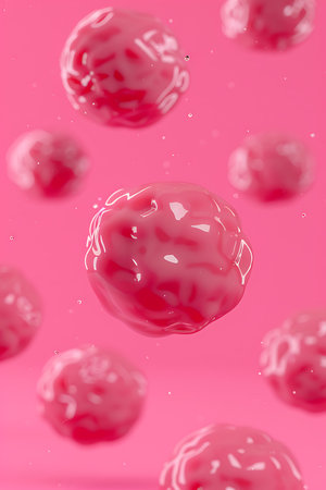 3d rendering of red blood cells floating in water on pink backgroundの素材