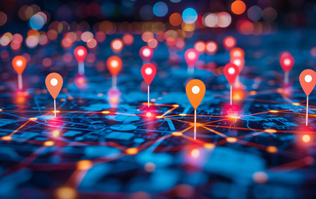 Map pin on the city map with bokeh light background.の素材