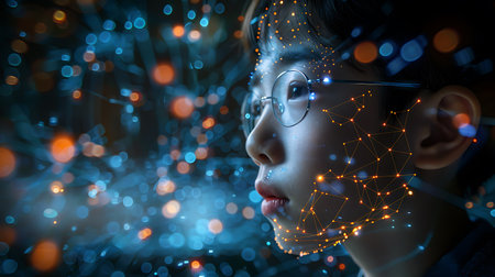 Little boy in glasses against bokeh background. 3d renderingの素材