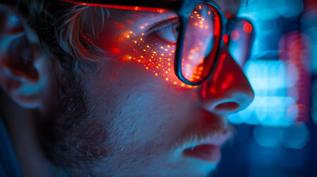 Cyberpunk portrait of a man wearing virtual reality glasses. 3d renderingの素材