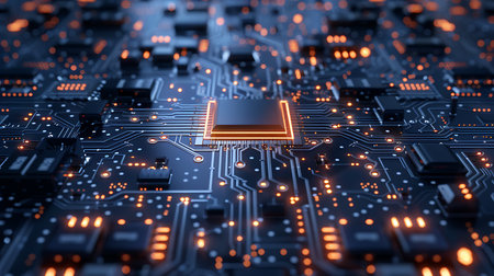 Circuit board close up. Technology and science background. 3d renderingの素材