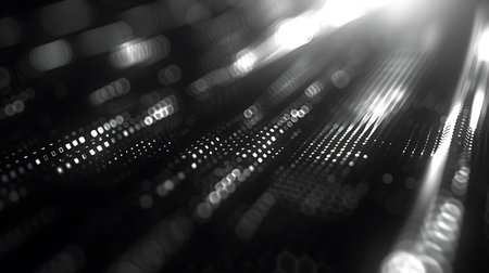 3d rendering of abstract particles in empty space. Futuristic background with bokeh defocused lights.の素材