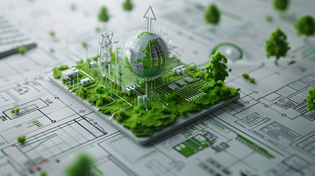 Green eco city concept. 3d illustration. Elements of this image furnished by NASAの素材