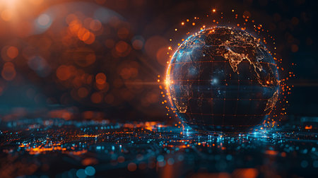 Global network connection. Internet technology concept. 3d rendering toned imageの素材